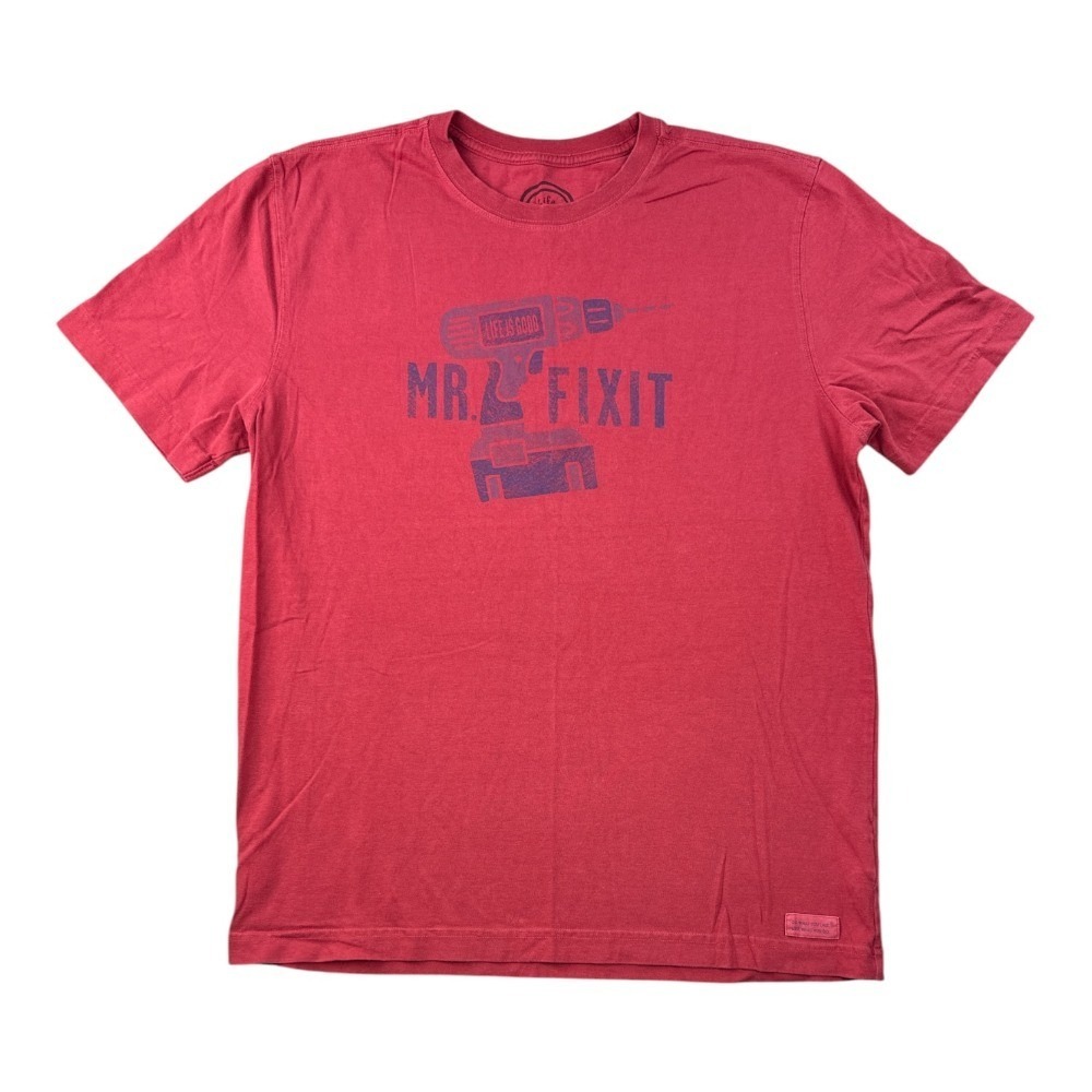 Life is Good Men's Mr. Fix It T-Shirt Burgundy Crusher Graphic Tee Medium Drill